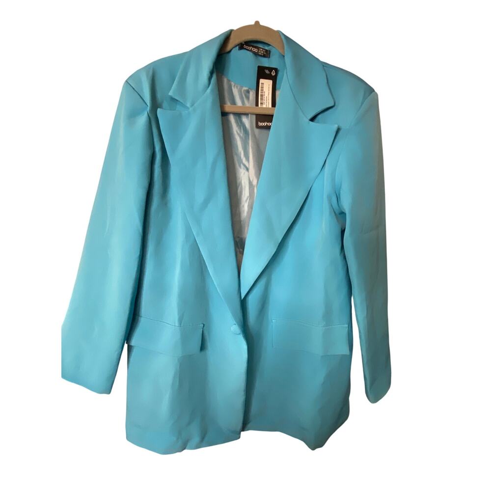 Boohoo Womens Size 8 Oversized Tailored Blazer Teal Blue Contemporary Office NWT